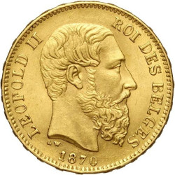 Złota moneta 20 franków Leopold II Belgia 1867-1870 r