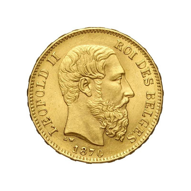 Złota moneta 20 franków Leopold II Belgia 1867-1870 r Złota moneta 20 franków Leopold II Belgia 1867-1870 r