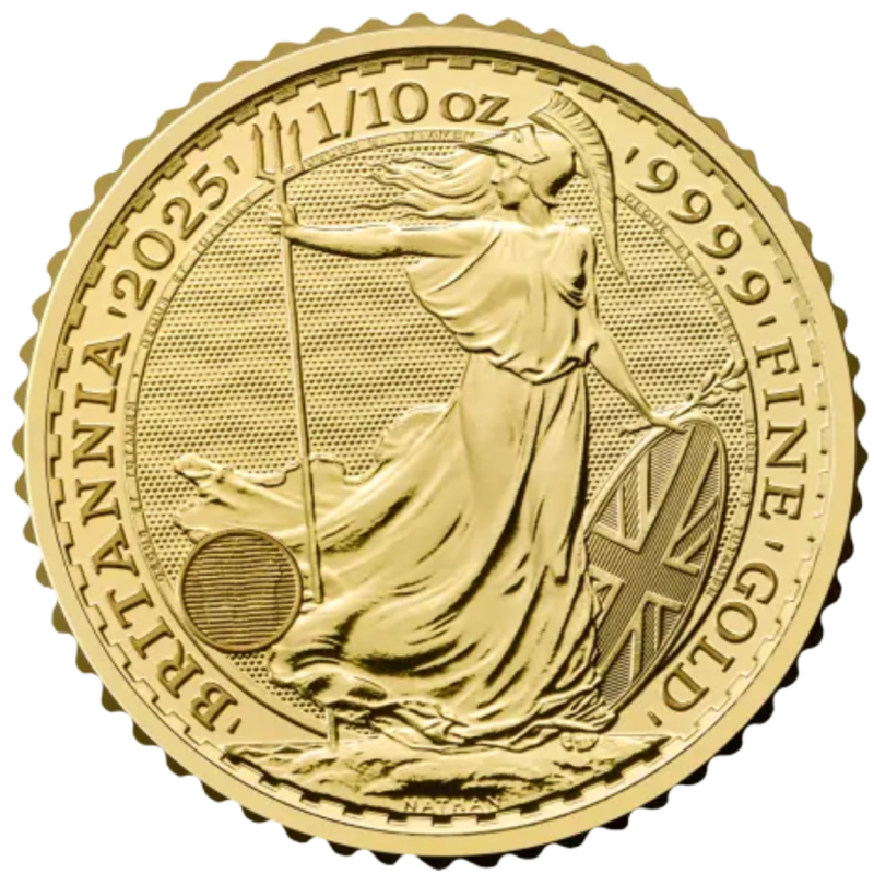 Złota moneta 1/10 uncji Britannia 2025 r Karol III Złota moneta 1/10 uncji Britannia 2025 r Karol III