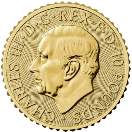 Złota moneta 1/10 uncji Britannia 2025 r Karol III