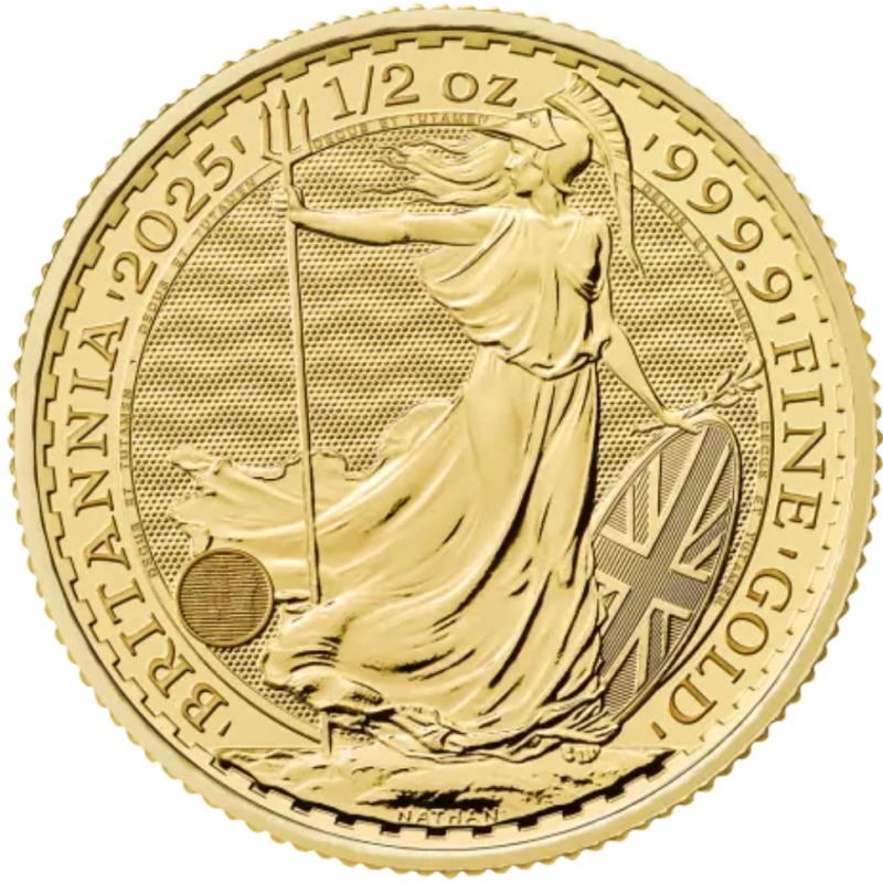 Złota moneta 1/2 uncji Britannia 2025 r Karol III Złota moneta 1/2 uncji Britannia 2025 r Karol III