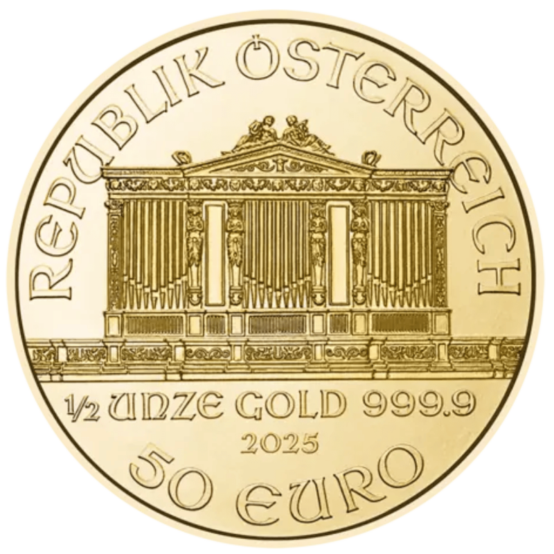 Złota moneta 1/2 uncji Wiedeński Filharmonik 2025 r Złota moneta 1/2 uncji Wiedeński Filharmonik 2025 r