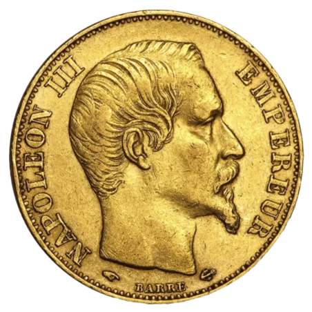 Złota Moneta 20 Franków Francja Napoleon III bez wieńca