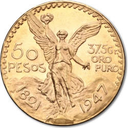 Złota moneta 50 peso Meksyk 1821 -1947 r
