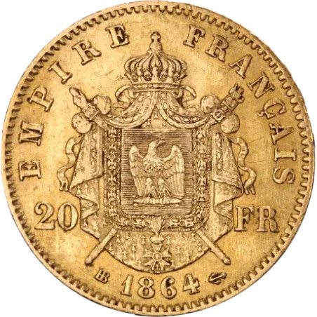 Złota Moneta 20 Franków Francja Napoleon III z wieńcem 1861 - 1870r
