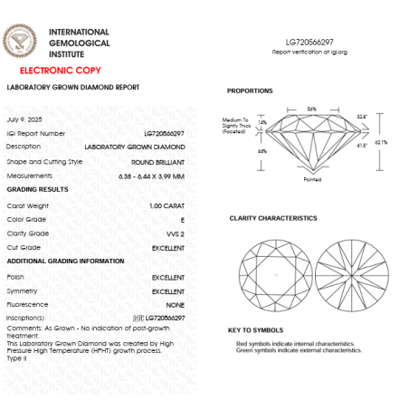 Diament Laboratoryjny Brylant 1,00 ct E VVS2 IGI