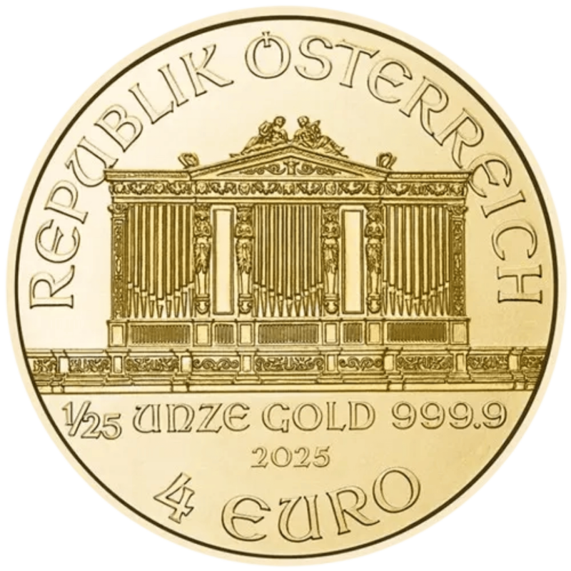 Złota moneta 1/25 uncji Wiedeński Filharmonik 2025 r Złota moneta 1/25 uncji Wiedeński Filharmonik 2025 r