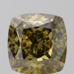 Diament o barwie fantazyjnej szlif poduszkowy brylantowy, 1.52ct, VVS2, Fancy Dark Greenish Brown, GIA 6482533839