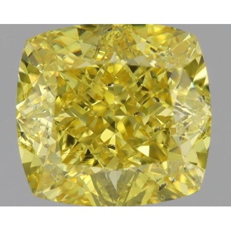 Diament o barwie fantazyjnej szlif poduszkowy brylantowy, 0.9ct, SI2, Fancy Vivid Yellow, GIA 7411261704
