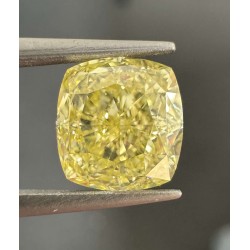 Diament o barwie fantazyjnej szlif poduszkowy brylantowy, 1.71ct, VS1, Fancy Intense Yellow, GIA 2474883822