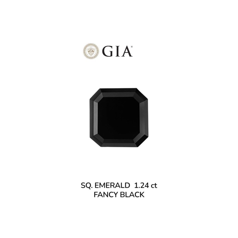 Diament o barwie fantazyjnej szlif szmaragdowy kwadratowy, 1.24ct, VVS2, Fancy Black, GIA 2231637946 Diament o barwie fantazyjnej szlif szmaragdowy kwadratowy, 1.24ct, VVS2, Fancy Black, GIA 2231637946