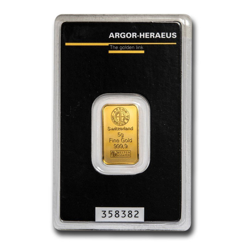 Sztabka Złota 5 gramów  ARGOR - HERAEUS LBMA Sztabka Złota 5 gramów  ARGOR - HERAEUS LBMA