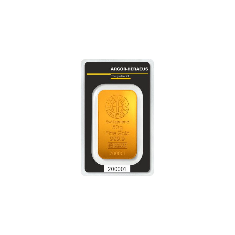 Sztabka Złota 50 gramów ARGOR - HERAEUS LBMA Sztabka Złota 50 gramów ARGOR - HERAEUS LBMA
