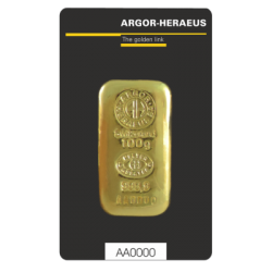 Sztabka Złota 100 gramów ARGOR - HERAEUS LBMA - odlewana