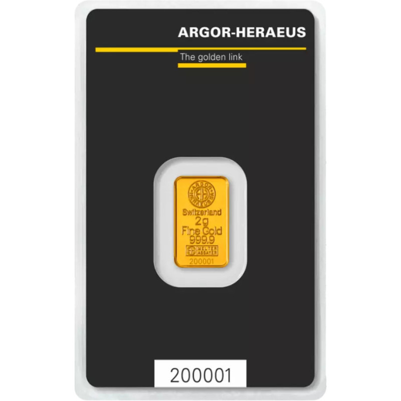 Sztabka Złota 2 gramy  ARGOR - HERAEUS LBMA Sztabka Złota 2 gramy  ARGOR - HERAEUS LBMA