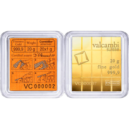 Sztabka złota 20 gramów VALCAMBI LBMA Combibar Sztabka złota 20 gramów VALCAMBI LBMA Combibar