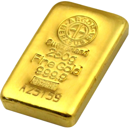 Sztabka Złota 250 gramów ARGOR - HERAEUS LBMA - odlewana