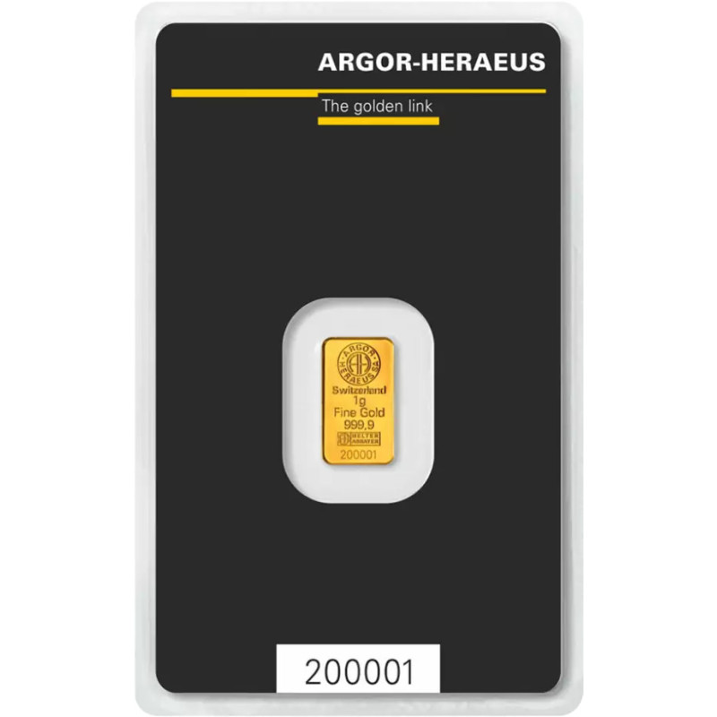 Sztabka Złota 1 gram  ARGOR - HERAEUS LBMA Sztabka Złota 1 gram  ARGOR - HERAEUS LBMA